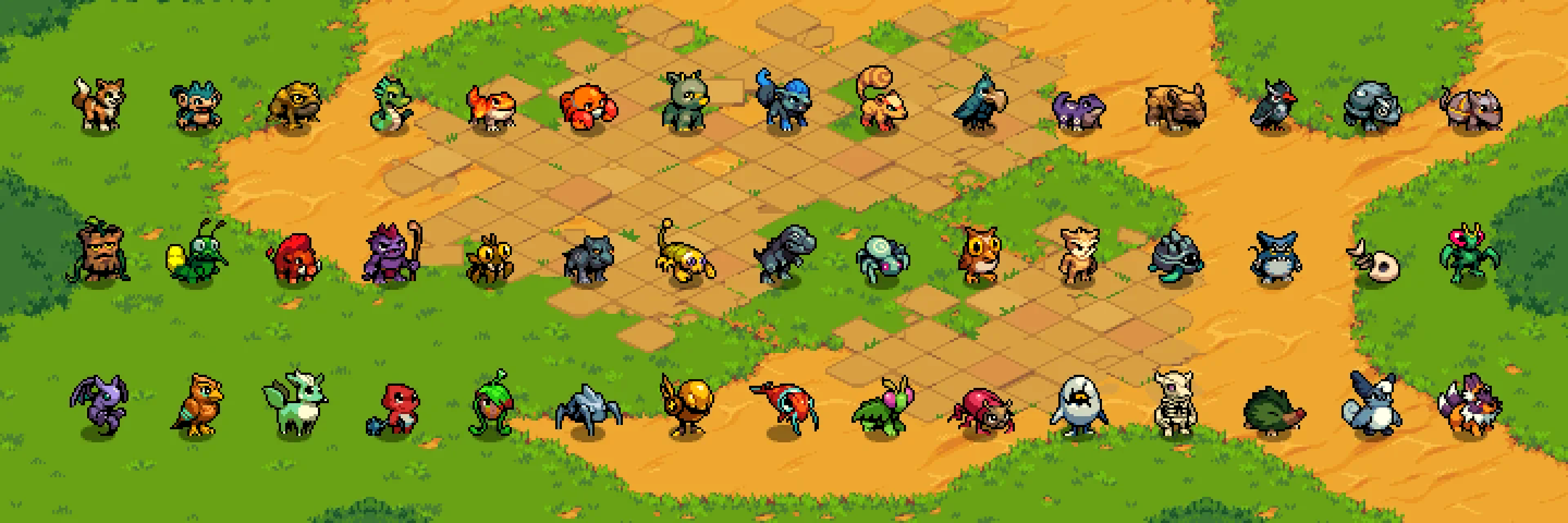 All forty-five beasts standing together on the island