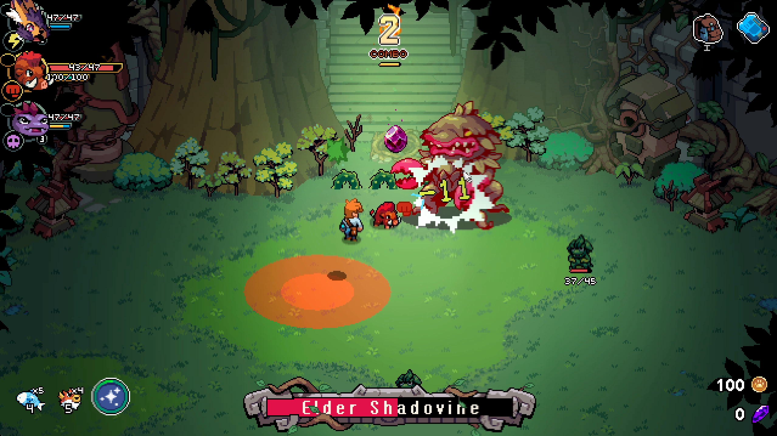 Fighting the Elder Shadovine boss with a beast at your side